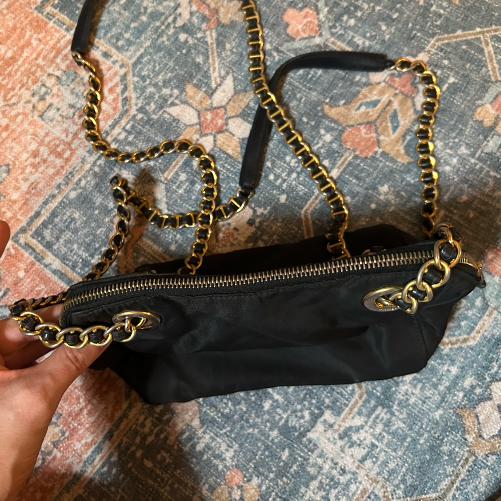 Prada Black Nylon Shoulder Bag with Gold Chain - Picture 6 of 10
